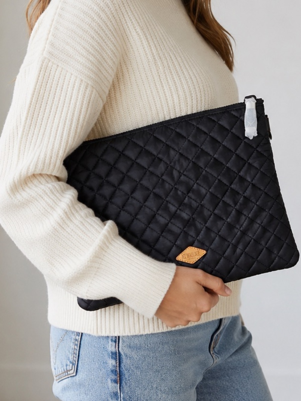 MZ Wallace Black Quilted Nylon Laptop Tech Sleeve Case NWT